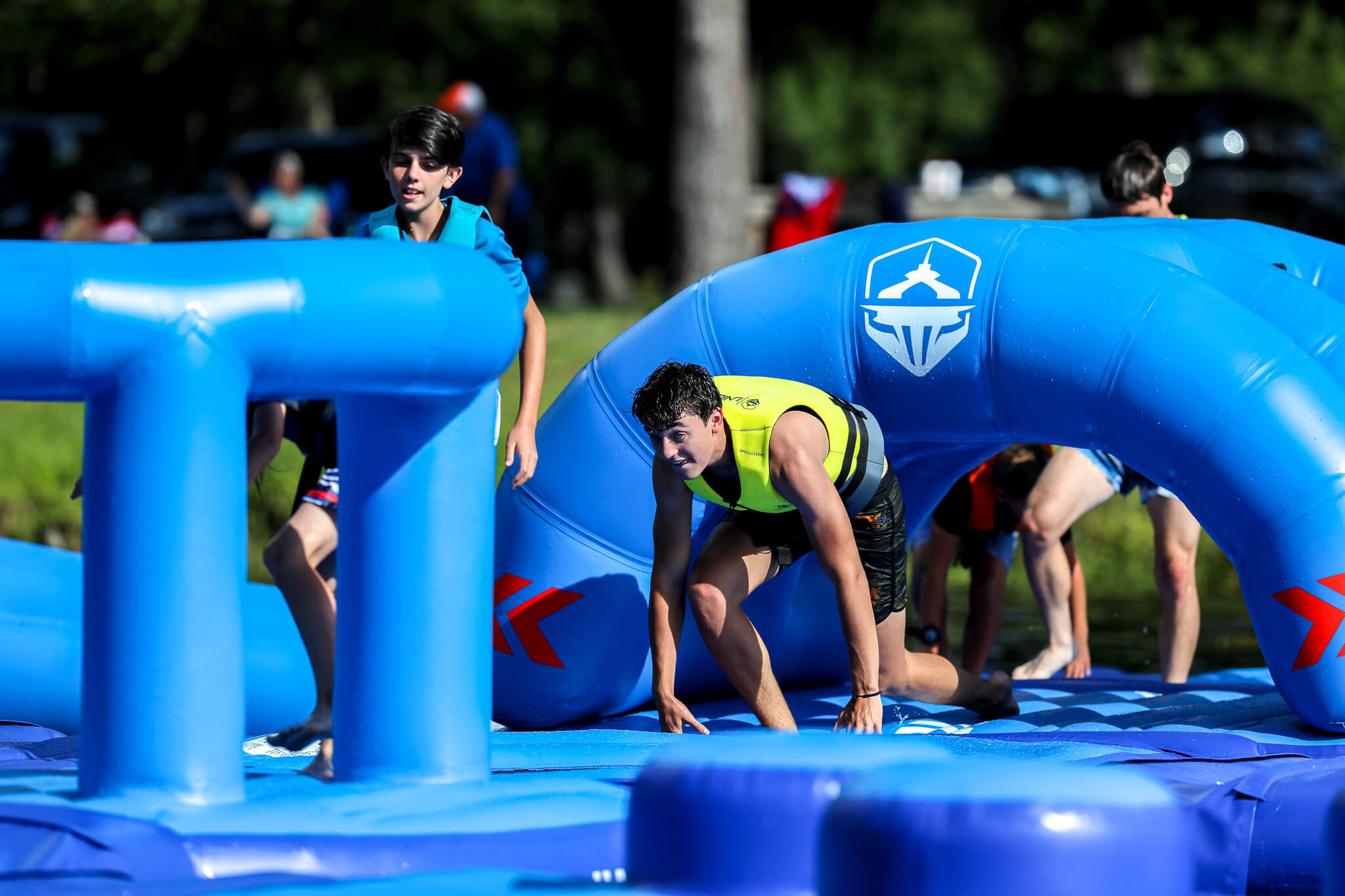 kids playing on the aqua park